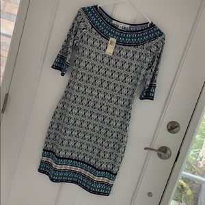 NWT Max Studio sheath dress navy Art Deco print